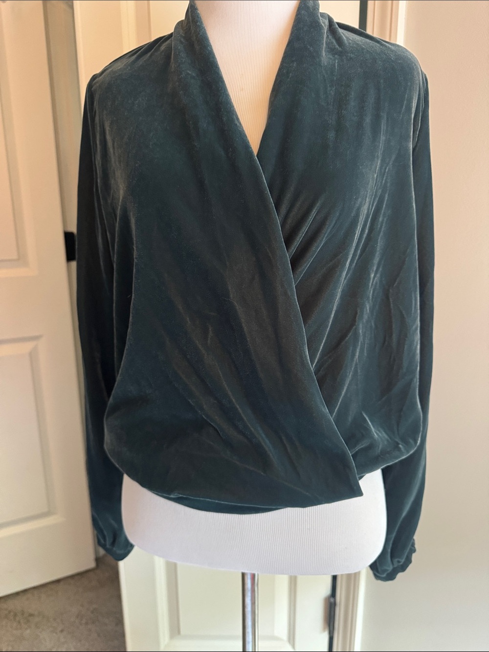 Banana Republic Velvet Wrap-Front Long-Sleeve Top - Deep Teal, Sz XS